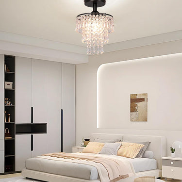 Small Crystal Chandelier Flush Mount Ceiling Light